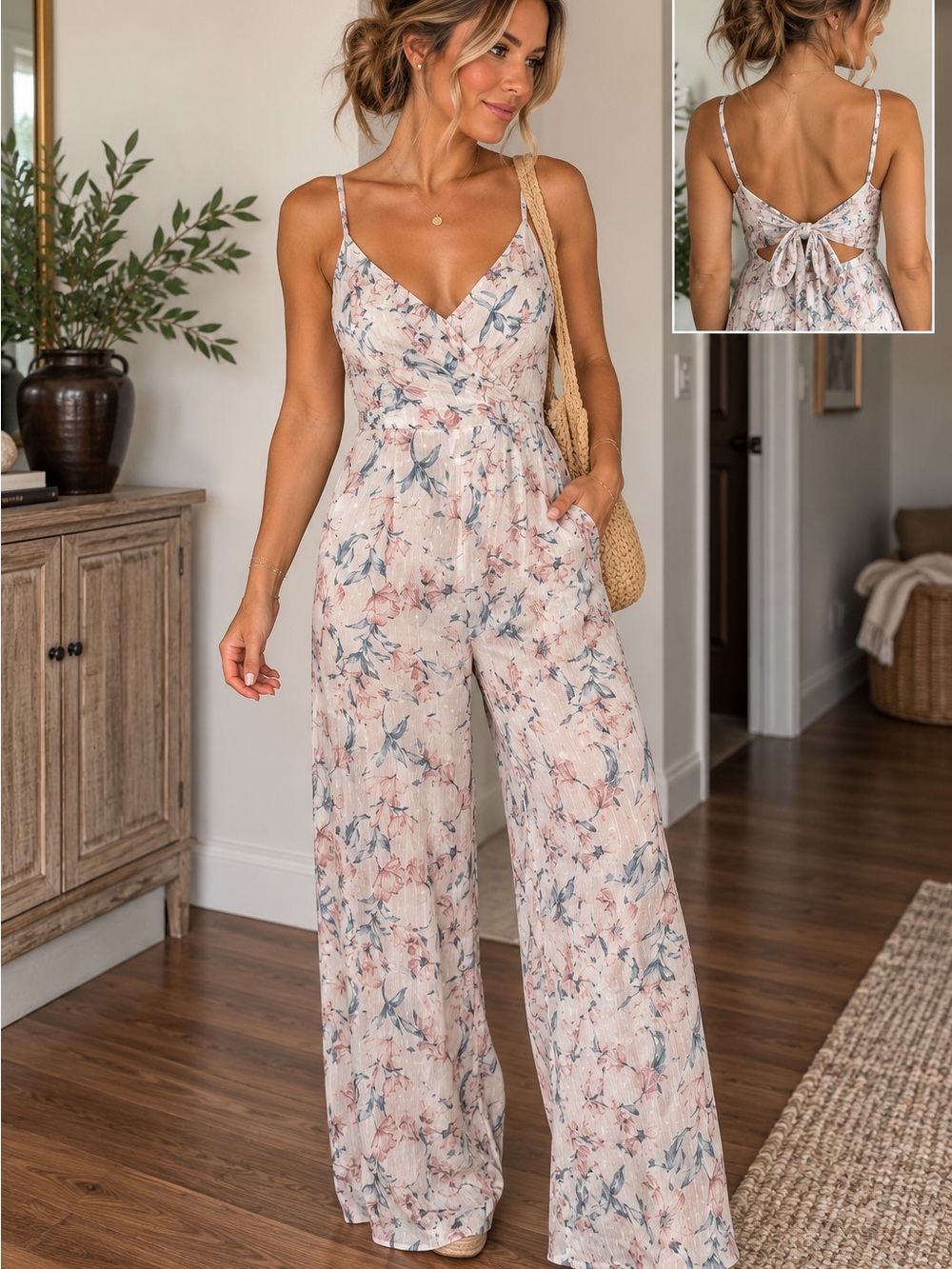 L'ATISTE Pink Floral Wide-Leg Jumpsuit